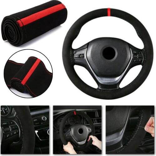 38cm Steering Wheel Cover Black Black and Red Car Accessory Elements Sport