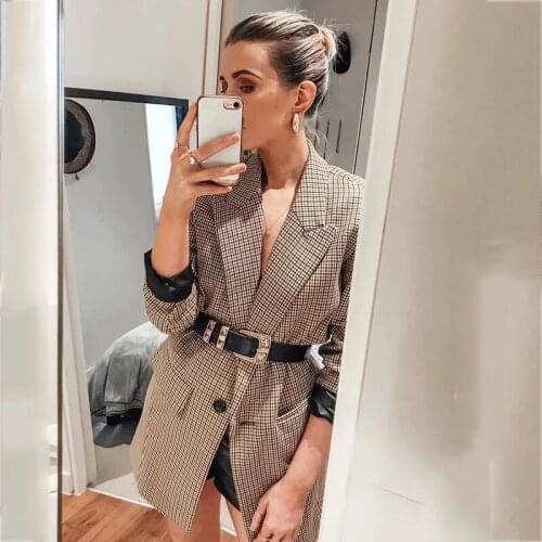 Foridol Double Breasted Plaid Winter Blazer Women Winter Clothes Checkered Vintage Office Ladies Business Blazer Coats 2020