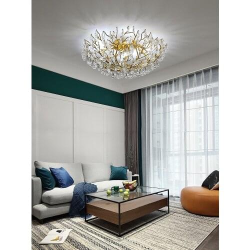 Italy light luxury bionic branch living room headlight bedroom lamp warm and romantic wedding room round crystal ceiling lamp