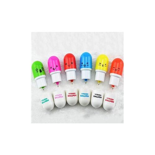 1Pc Cute Smiling Face Pill Ball Point Pen Pencils Telescopic Vitamin Capsule Ballpen for School Creative Kids BallPoint Pen Gift