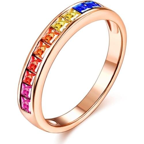 ZEMIOR Rainbow 925 Sterling Silver Rings For Women Rose Gold Plating Colour Cubic Zirconia Multisize Rings Romantic Fine Jewelry