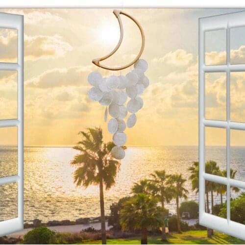Natural Shell Wind Chime Moon Nordic Korean Style Hotel Dorm Home Office Nursery Decor Hanging Decorations