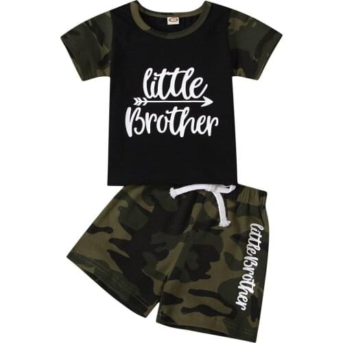 Baby Boys Short-Sleeved Shorts Set Fashion Letter Camouflage Round Neck Tops And Short Pants Summer Trip Full Of Energy