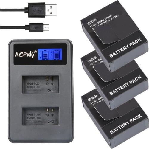 Hot 3Pcs 1600mAh 3.7V AHDBT-301 AHDBT 301 AHDBT-201 Camera Battery + LCD Dual USB Charger For GoPro Go Pro Hero3 3+ Accessories