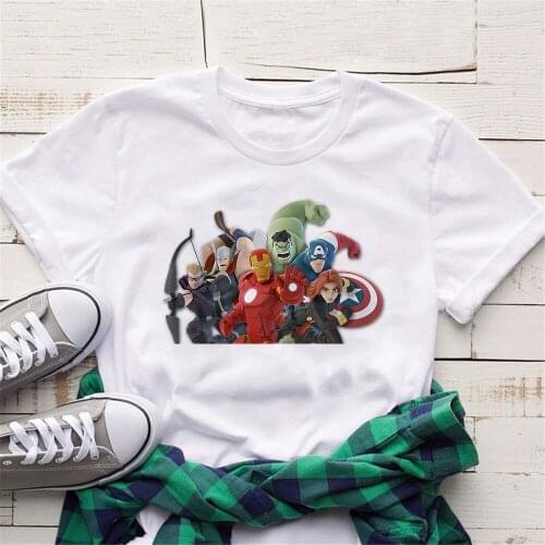 Fashion Women T Shirt Summer Short Sleeve Casual White O-neck Tshirts Superhero The Avengers Marvel Tee Tops Harajuku Disney Top