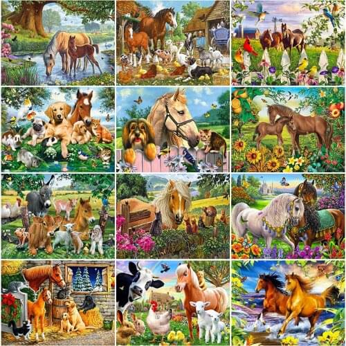 MomoArt 5D Diamond Painting Horse Cross Stitch Diamond Embroidery Animal Full Drill Square Mosaic Picture Rhinestones Home Decor