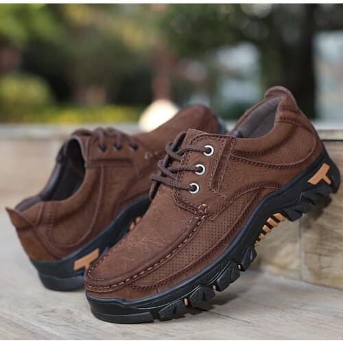 Men oxfords lace up Shoes genuine Leather fashion breathable Walking Casual Shoe for Work Office Male Outdoor Shoes big size 48