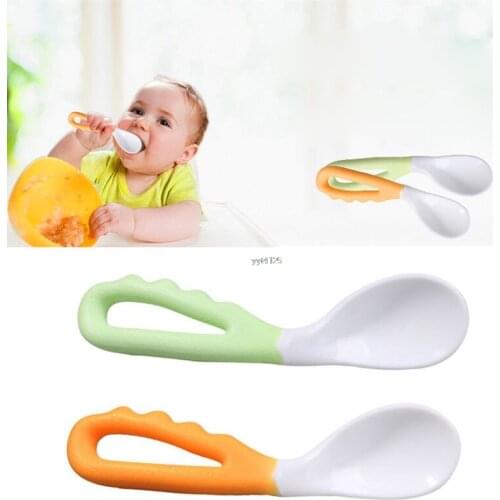 OOTDTY New 2Pcs Baby Infant Safe Spoon Solid Feeding Pacifier Bending Spoon Curved Flatware