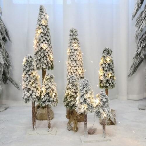 Christmas Tree Mini Pine Tree With Wood Base DIY Home Table Top Decor Christmas Artificial Frosted Sisal Small Trees Party Decor