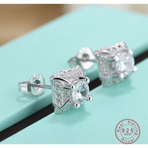 New Luxury Female White Round Stud Earring Fashion Silver Color Filled Double Earrings For Women Woman Girl Party Gifts