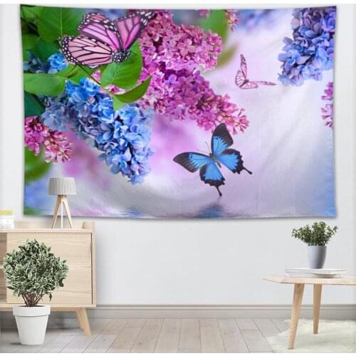 Custom flower and butterfly tapestry printed Creative living room bedroom background wall fabric hanging painting small fresh