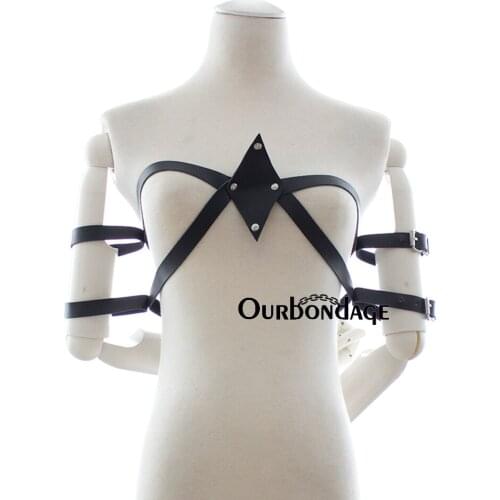 Ourbondage Women Harness BDSM Bondage PU Leather Diamond-Shape Double Strap Body Chest Harness Belt Armbinder for Women Sex Toys