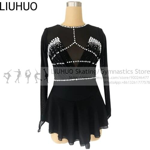 Figure Skating Dress Children girls Black skirts performance wear Professional Ballroom showgirl costume Dance Skating leotards