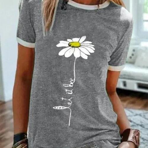 Plus Size 5XL Sunflower Printing T-Shirt 2021 Summer Women Fashion Short Sleeves Casual Black Tee O-neck Harajuku Shirt Gift Y2k