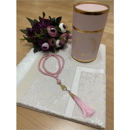 Dowries Gift Boxed Pink Prayer Rug Set Luxury Taffeta Prayer Rug