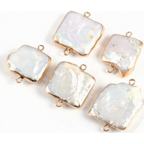 Natural Freshwater Pearl Pendant Square Double hole connector Pendants for Jewelry Making DIY Bracelet Necklaces Accessories