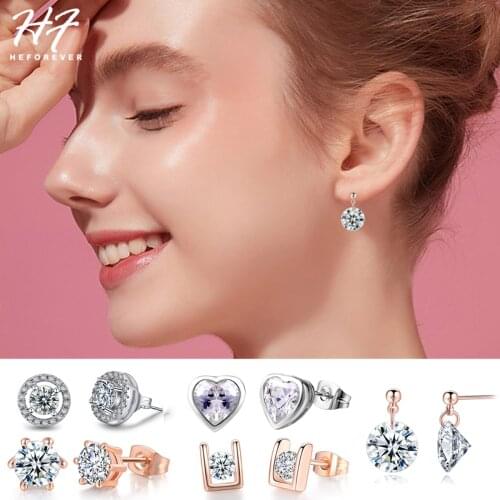 Daily Stud Earring For Women 27 Style Classic Cubic Zirconia Wedding Rose Gold Color & Silver Color Fashion Jewelry E035