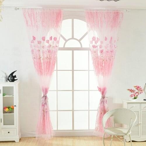 Flower Simple Curtain Printed Screen Sheer Voile Tulle Bedroom Living Room Balcony Tulip Pattern Sun-shading Curtain Home Decor