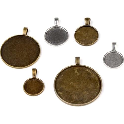 LFPU 14/16/18/20/25/30mm Blank Necklace Pendant Cameo Base Tray Bezel Jewelry Findings Fit For Clear Glass Cabochons