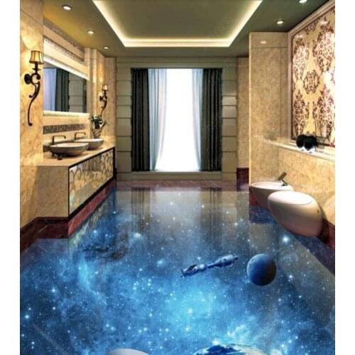 PVC Universe Galaxy Earth Space Station 3D stereo non-slip waterproof self-adhesive 3D floor sticker tiles bathroom 3D wallpaper