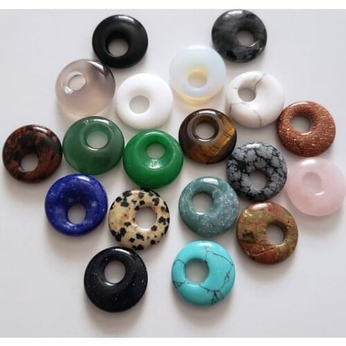 Rose Quartzs High Quality Assorted Natural Stone Gogo Donut Charms Pendants Big Hole Loose Beads 18mm for Diy Jewelry Making