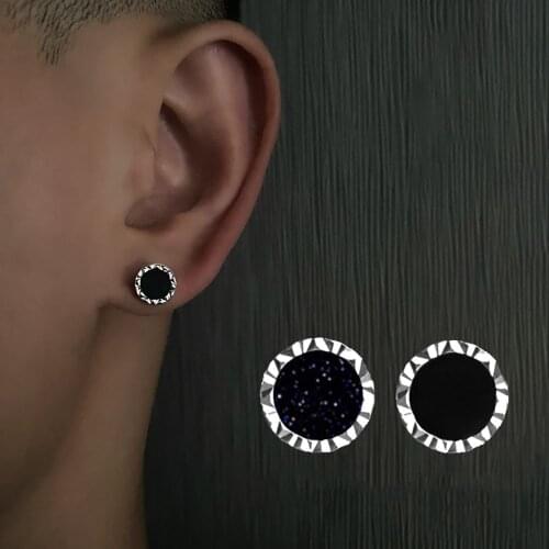 1 Pcs Korean Black Rhinestone Stud Earring Hip Hop Punk Purple Sand Stone Earring For Men Simple Fashion Jewelry