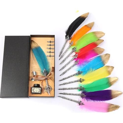 Vintage calligraphy feather steel pen exquisite gift box set feather dip ink pen