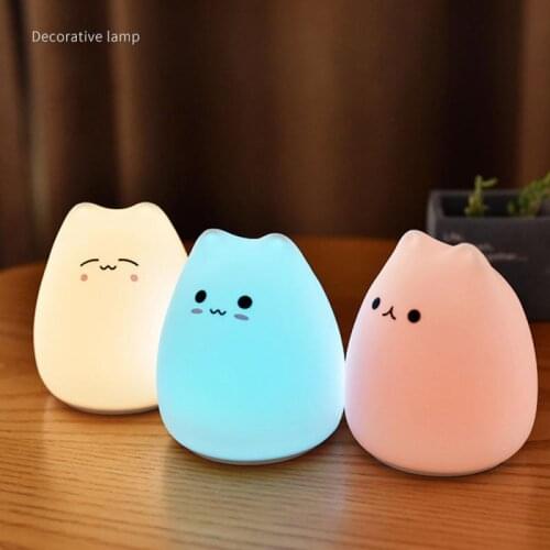 Cute LED Night Light Silicone Touch Sensor 7 Colors Cat Night Lamp Baby Bedroom Desktop Decor Ornaments Battery or USB Charge