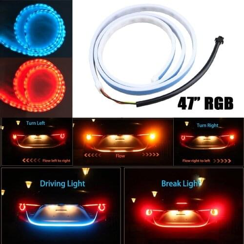 47" 120CM RGB Car Rear Trunk Strip Light 12V Tailgate Dynamic Streamer Brake Driving Turn Signal Flow LED Light Lamp