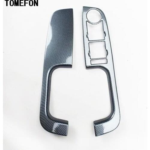 TOMEFON For Ford Focus 2009 2010 2011 LHD ABS Carbon Fiber Paint Door Lift Window Switch Button Cover Trim 2pcs