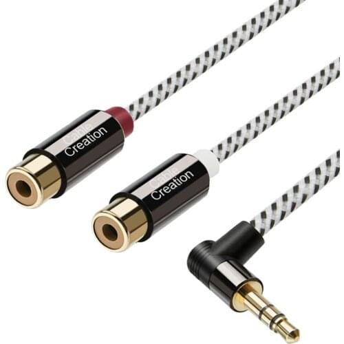 3.5mm to 2RCA Female Angle Cable Mini-Jack to RCA Stereo Audio Y Cable Gold Plated,Compatible MP3,Tablets,HiFi Stereo System