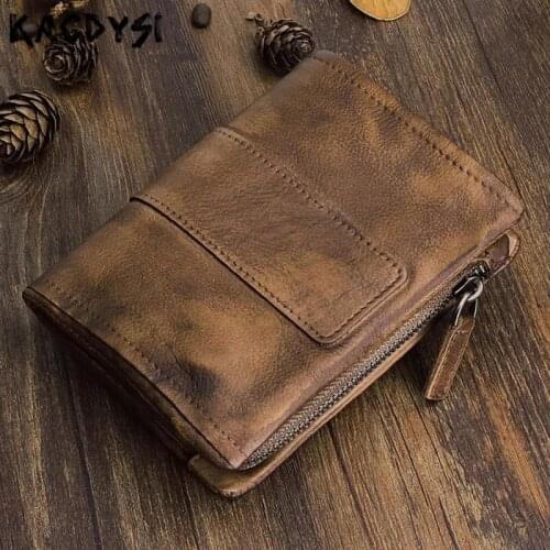 First Layer Genuine Cowhide Leather Vintage Men Wallet Trifold Original Money Cash Purse Luxury Wallet Leather Vertical Coin Bag