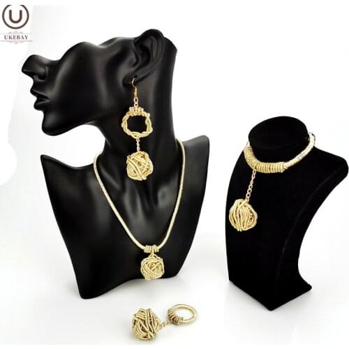 UKEBAY New Gold Luxury Jewelry Set Handmade Accessories Women Bohemian Jewellery Set Alloy Black Rose Gold 4 Colors Gift Girl