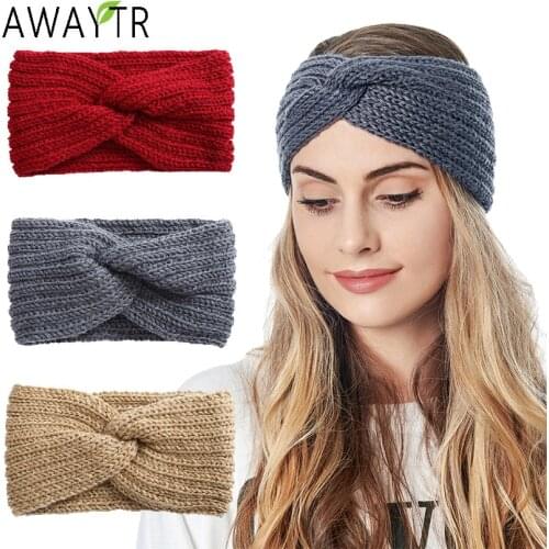 AWAYTR Knitted Hairband Knot Cross Headband for Women Autumn Winter Girls Turban Hair Accessories Elastic Hair Band Ties Bandana