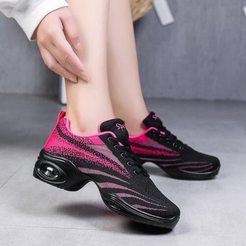Modern Jazz Dance Sneakers Women Breathable Mesh Lace Up Dancing Practice Shoes Cushioning Lightweight Fitness Trainers