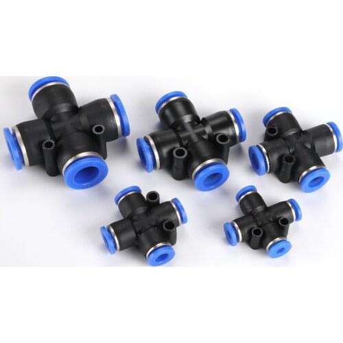 5Pcs 4 Way Cross Shape Equal Pneumatic 8mm 10mm 6mm 12mm OD Hose Tube Push In 4-Port Air Splitter Gas Connector Quick Fitting