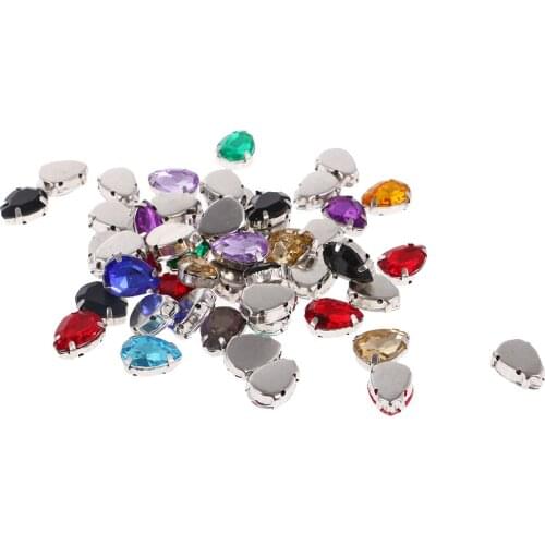50pcs Acrylic Teardrop Flatback Rhinestone Sewing Buttons 10x14mm