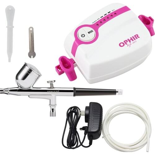 OPHIR 0.3mm Nail Art Airbrush Kit With Compressor 5-Adjustable Speed for Body Paint Makeup Tanning Medel Painting#AC094W+AC004