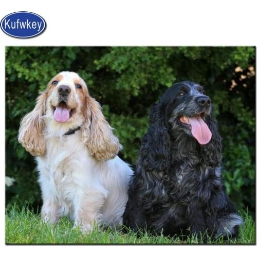 Full drill square resin diamond embroidery Cocker spaniel diy diamond Painting black white dog good friend 3d diamond art