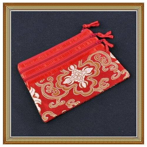 Large Multi Zip Bag Purse Chinese Silk brocade Jewelry Pouch Makeup Travel Bag Large Women Cosmetic Storage Bag 2pcs/lot