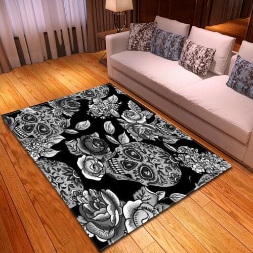 Black/White Skull 3D Printed Carpets for Living Room Bedroom Carpet Halloween Party Decor Large Area Rug Home Corridor Floor Mat