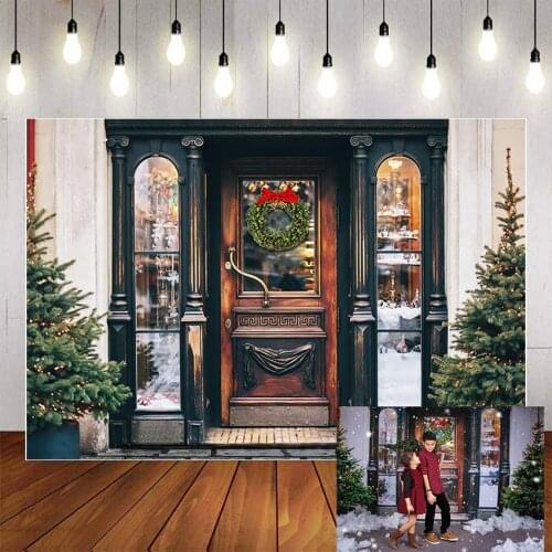 Mehofond Winter Christmas Photography Background Christmas Tree Toy Store Wooden Door Child Portrait Photophone Photo Studio