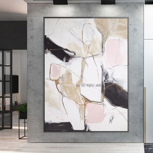 Nordic Pink Canvas Painting Modern Home Gold Poster and Handmade Wall Picture for Living Room Abstract Scandinavian Wall Art