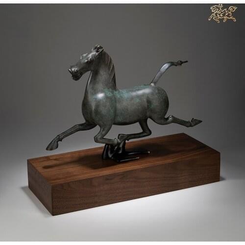 CHINA National treasure Han Dynasty BRONZE galloping horse Sculpture 5A Replica Home company Good luck Success Ornament Talisman
