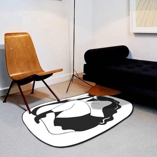 Rugs Living Room Decoration Irregular Oval Fashion Art Black White Woman Pattern Bedroom Bedside Carpet Girls Room Anti Slip Mat