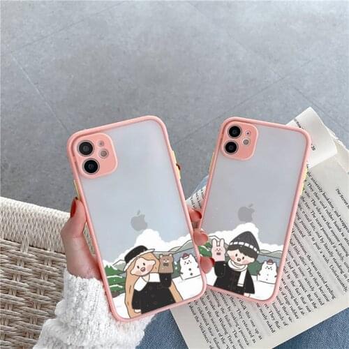 Lace wedding couple Phone Case For iPhone 12 11 Mini Pro XR XS Max 7 8 Plus X Matte transparent Pink Back Cover