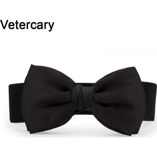 Hot Sale Cummerbunds Women Girls Black Big Bowknot Elastic Bow waistbands New Fashion Wide Stretch Waistband Waist Belt dress