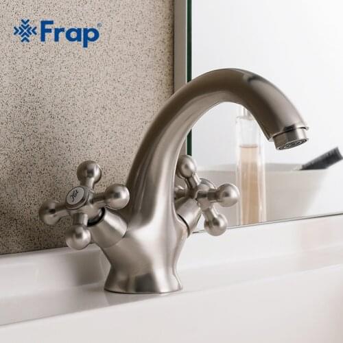 Frap Brass Body Nickel Brushed Bathroom basin faucets Two handles Retro color F1019-5