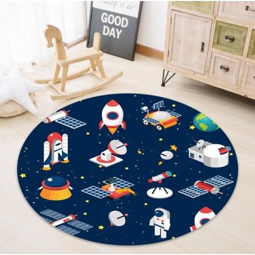Cartoon Style Spacecraft Astronaut Printing Chair Floor Area Rug Boys Bedroom Rug Kids Game Play Mat Round Living Room Carpet