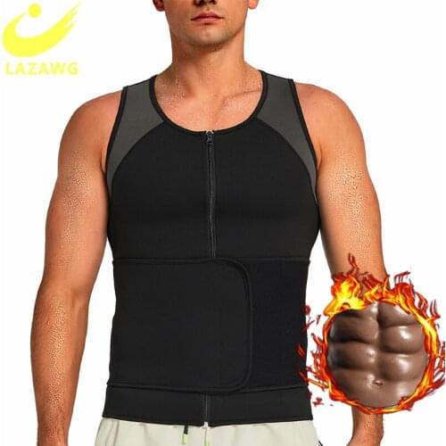 LAZAWG Mens Body Shaper Gym Neoprene Sauna Sweat Slimming Suit Belt Zipper Workout Tank Top Shirt Vest Underwear Waist Trainer